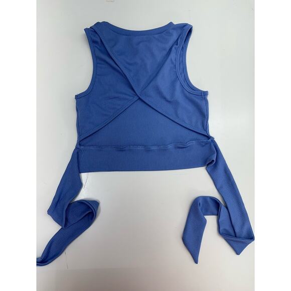 Shein Womens Tank Top Size Small Blue Ribbed Cropped Back Tie - Picture 6 of 13